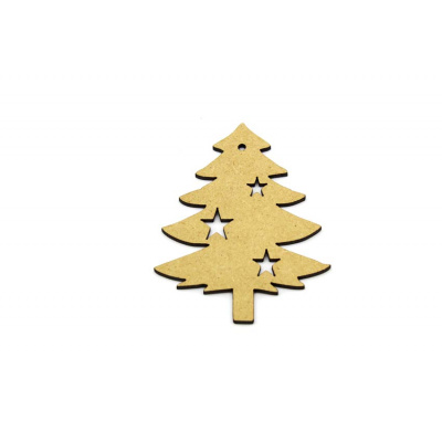 MDF Christmas Tree Hanging Decoration Tag With stars Pack of 10