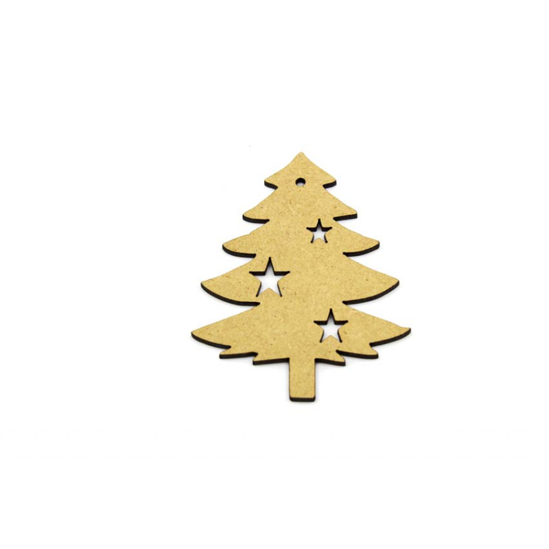 MDF Christmas Tree Hanging Decoration Tag With stars Pack of 10
