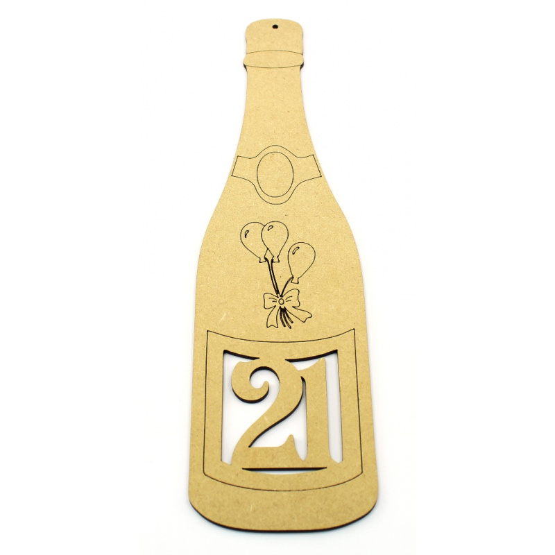 MDF Champagne Bottle Plaque - 21st Birthday