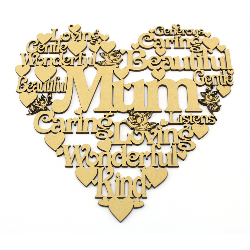 Mum Nan Etc Words Hearts with Engraved Roses 24cm