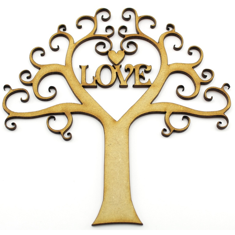 Heart Curly Tree With Love - 15, 17.5, 20cm 4mm MDF