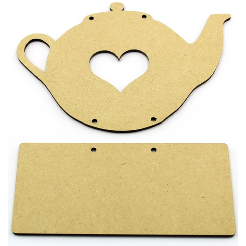 Cute Teapot Plaque with Plain Hanging Plaque - 4mm MDF