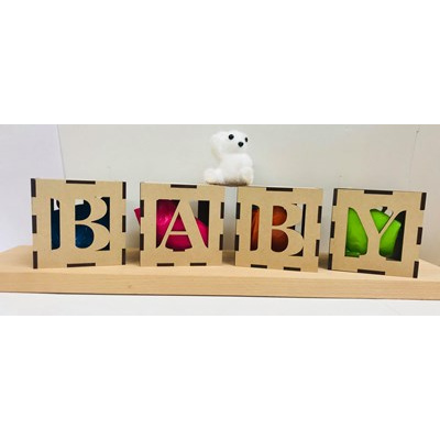 Baby Cubes Shower Alphabet Letter Blocks MDF 10cm