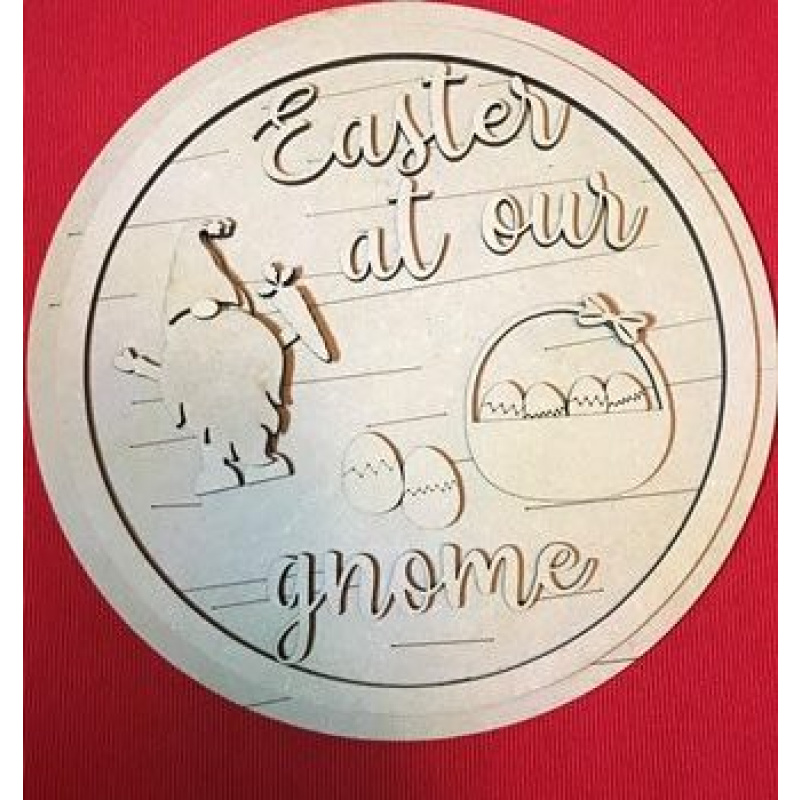 25cm MDF Round Easter At Our Gnome Plaque