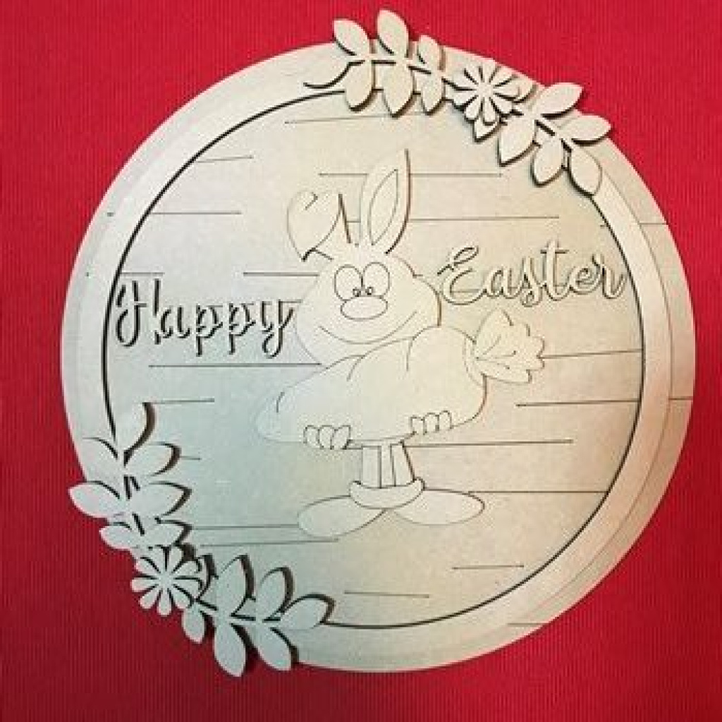 25cm MDF Round Happy Easter Plaque