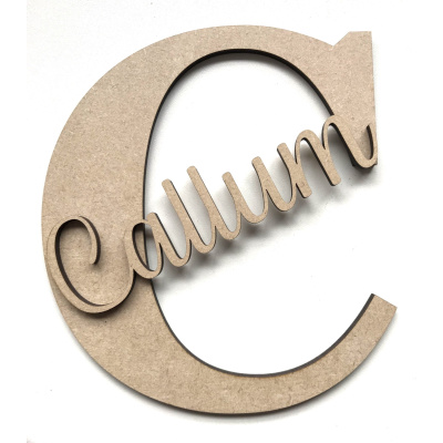 4mm MDF Initial Letter with script name overlay