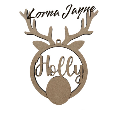 Personalised MDF Christmas Reindeer Antler Bauble Craft Shape