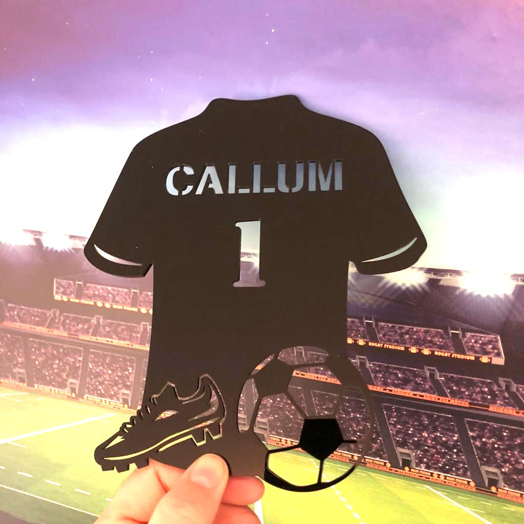 Personalised Football Shirt with Boot and Ball Detail Plaque Sign