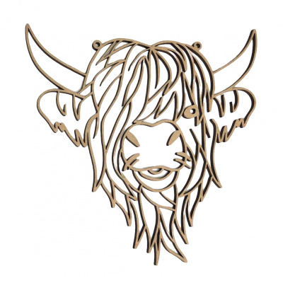 4mm MDF Geometric Highland Cow Head Craft Shape (B)
